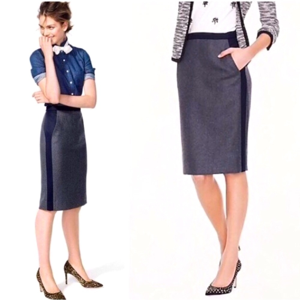 NEW! J. Crew Factory Pencil Tipped Wool Blend Skirt Gray Navy Blue B0381 SZ 4